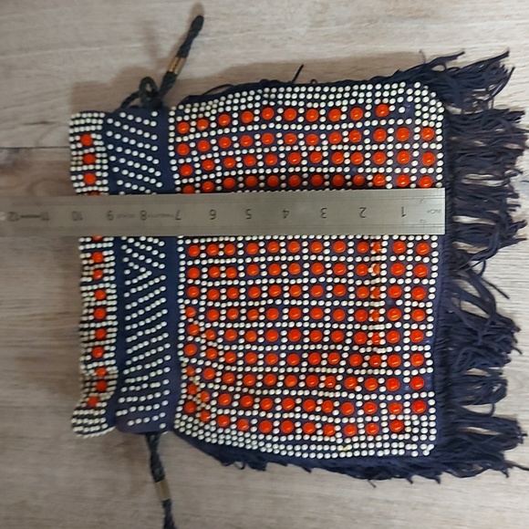 Vintage Mademoiselle Navy Red Beaded Small Bag Hand Made In Hong Kong. - Picture 6 of 10
